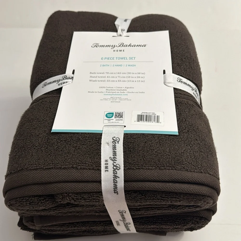 6pc TOMMY BAHAMA HOME Bath Towel Set - Boardwalk ESP Towel - Espresso